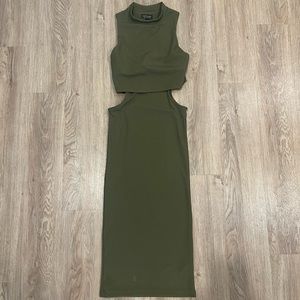 Top Shop size 2 olive green midi length dress with side cut outs